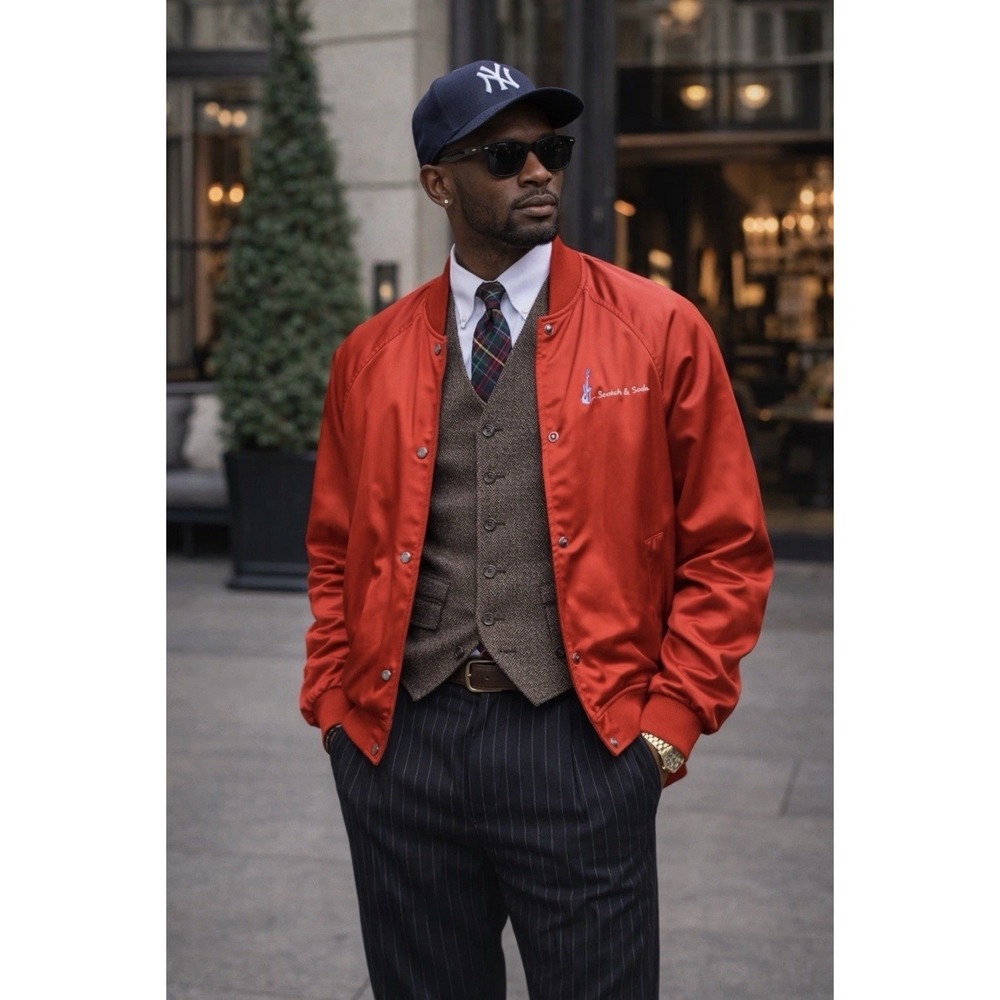NWOT Scotch & Soda Red Satin Bomber Jacket Sz L "The Free Spirit"